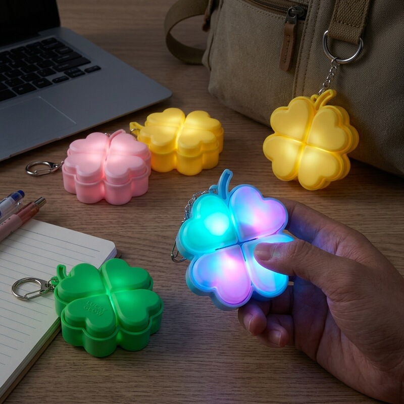 Cross-Border Lucky Four-Leaf Clover Glowing Stress-Relief Keychain, Press to Light up with Colorful Flashing, Portable Stress-Relief Pendant, Boxed Cross-Border Lucky Four-Leaf Clover Glowing Stress-Relief Keychain, Press to Light up with Colorful Flashing, Portable Stress-Relief Pendant, Boxed