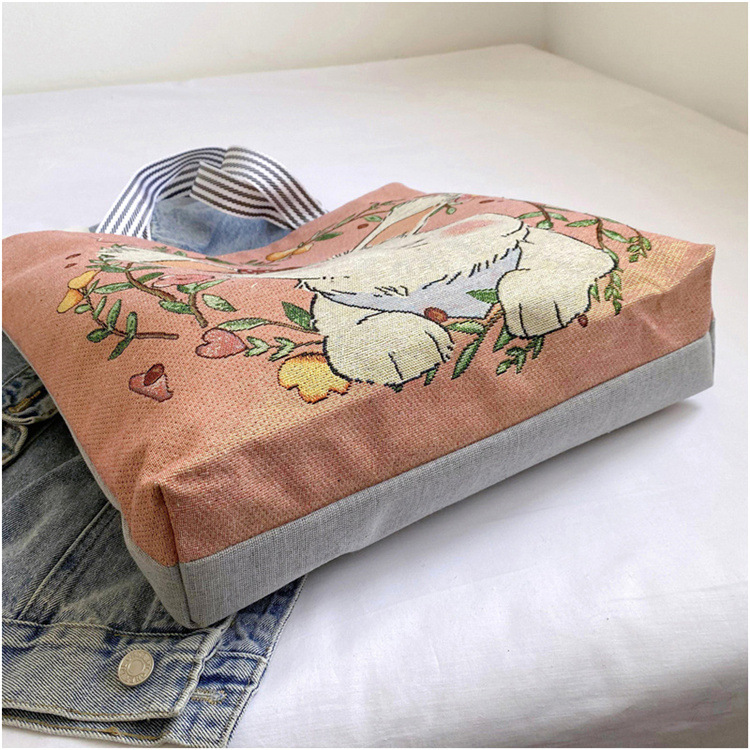 189g Weight Polyester Lining Material Zipper Closure Type Double Shoulder Straps Strap Type Tote Bag Bags Type Casual, Daily Occasion Linen Material Animal Pattern All Seasons Season Women's Gender Cute Style Square Shape Women's Linen Animal Cute Square Zipper Tote Bag 31