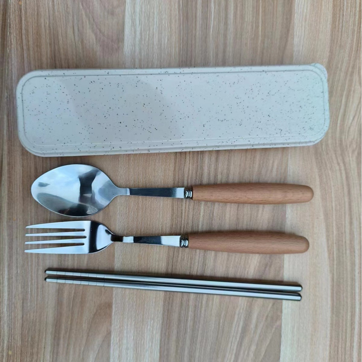 나무 손잡이 쌀 상자 뾰족한 숟가락 포크 라이트 젓가락