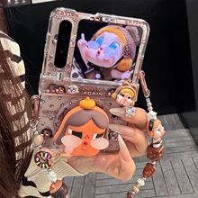 适用华为purax典藏版折叠屏手机壳豹纹卡通女孩pocket2磁吸支架小米MIXFlip2中轴保护三星ZFlip76543链条