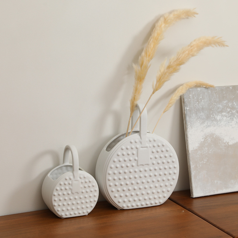 Ins estilo nicho creativo bolsa de cerámica blanca florero decoración hogar sala comedor flores secas arreglo floral