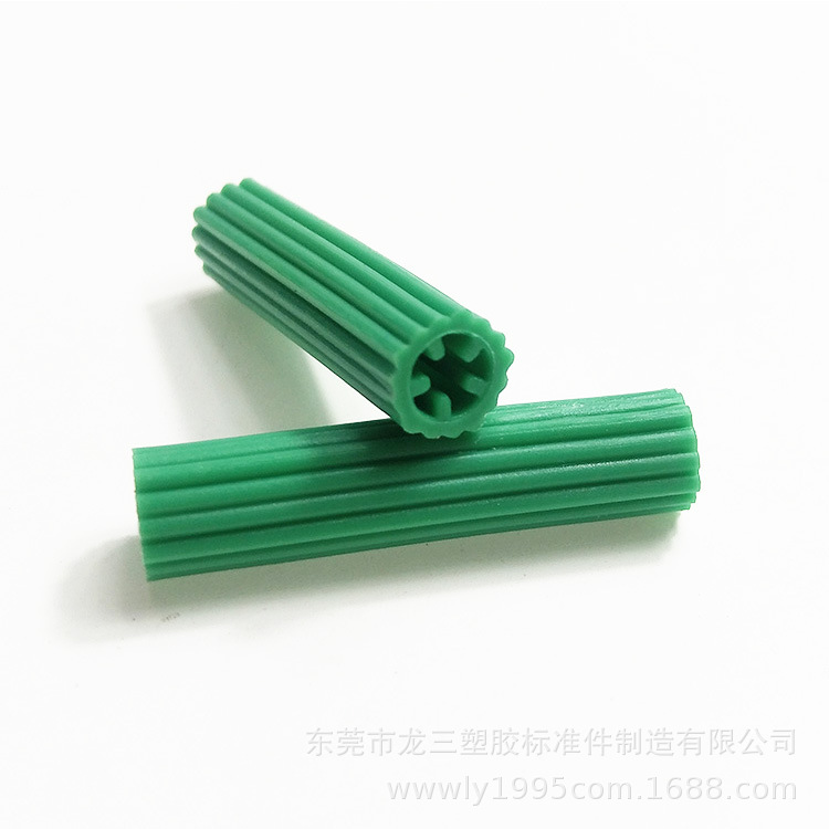 龙三厂家供绿色直通膨胀墙塞7*29内花直形胶粒 塑料涨塞膨胀墙拧