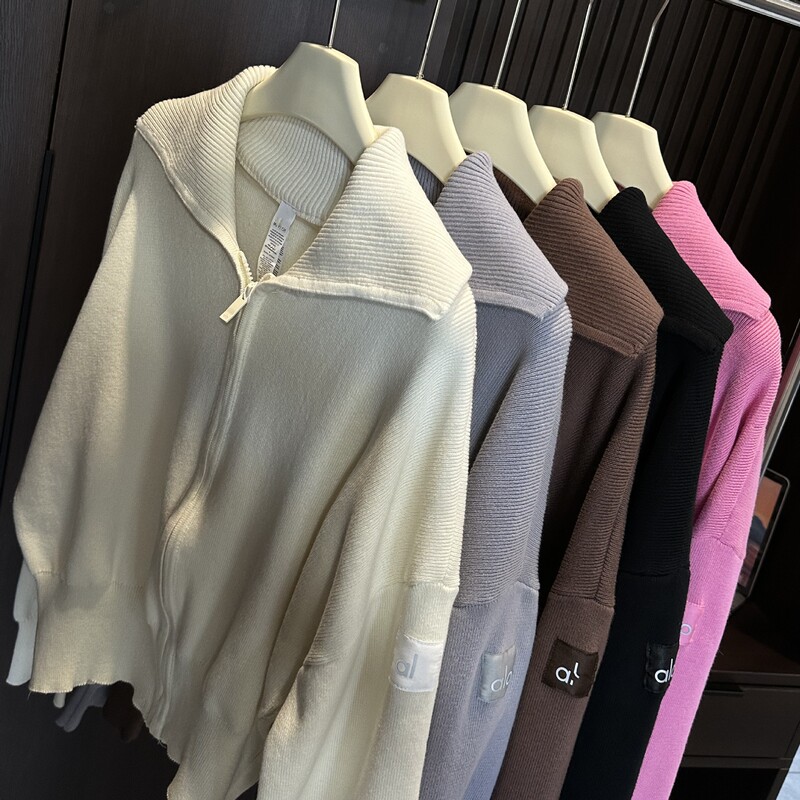 Cross-Border High-End Version Al Brand Lapel Sweater Zip-Up Cardigan, Multi-Color Casual Simple Stand-Collar Knit Top in Stock Cross-Border High-End Version Al Brand Lapel Sweater Zip-Up Cardigan, Multi-Color Casual Simple Stand-Collar Knit Top in Stock