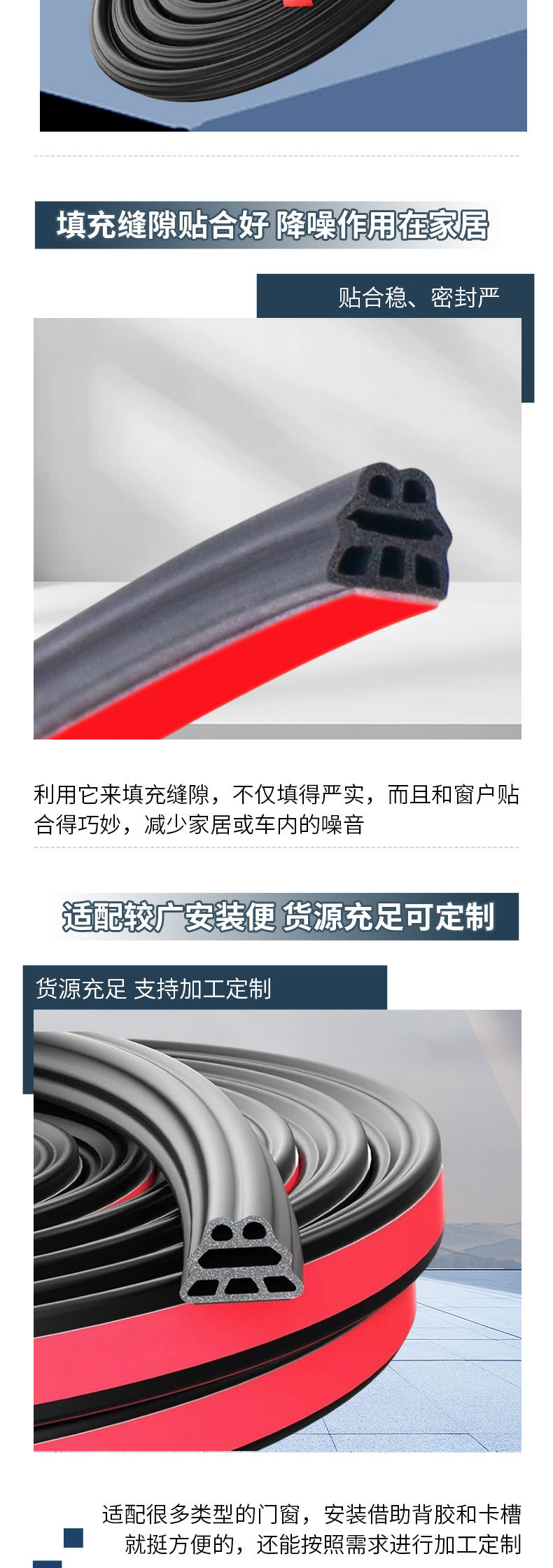 Popular Car Door Sealing Strip, Three-Layer Six-Hole Door Gap Soundproof Strip, Windproof, Dustproof, Noise Reduction, Self-Adhesive Sealing Strip