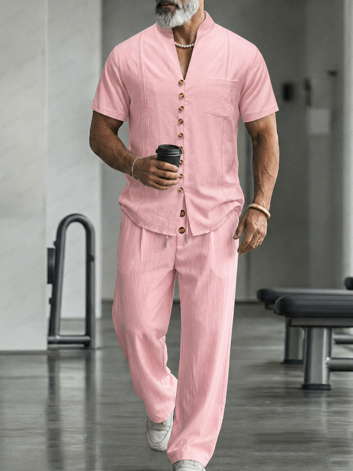 Herren Leinenhemd Mit Hose Set Lässiger Zweiteiler Für Männer_voghion.com