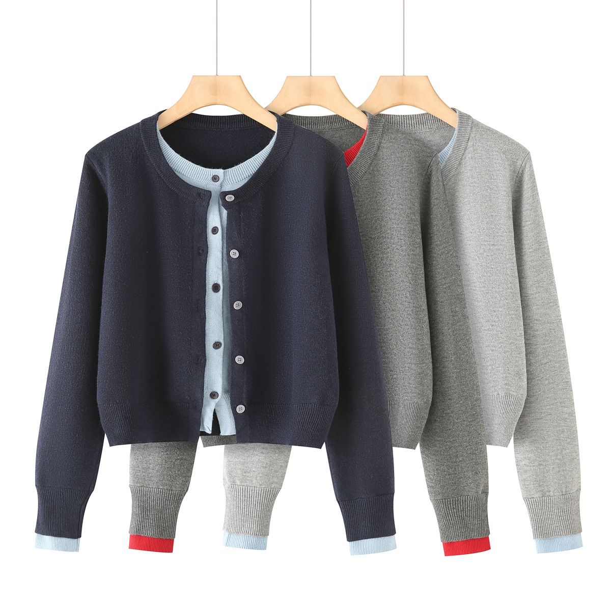 Stitching Contrast Color Fake Two-piece Knitted Cardigan Women's 2024 Autumn and Winter New Korean Style Lazy Outer Slim Sweater Top