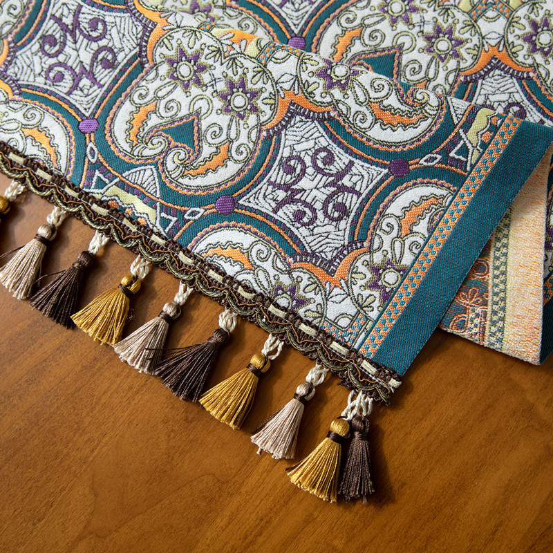American light luxury retro ethnic style tassel tablecloth table flag bedside flag_voghion.com