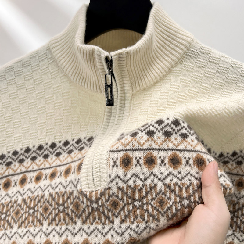 Outlet Clearance Winter New Thick Cashmere Sweater Men's Half Turtleneck Zipper Knitwear High-End Men's Sweater
