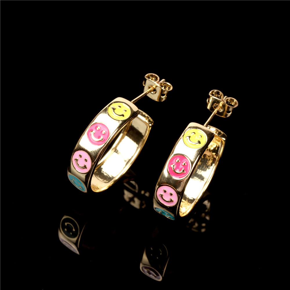 Nihaojewelry Fashion Dripping Oil Smiley Face Geometric Earrings Wholesale Jewelry display picture 10