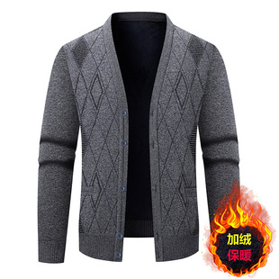 Foreign Trade Velvet Thickeneded Knitted Cardigan V Neck Men's Autumn and Winter Long-Sleeved One-Piece Velvet Warm Men's Sweater Jacket