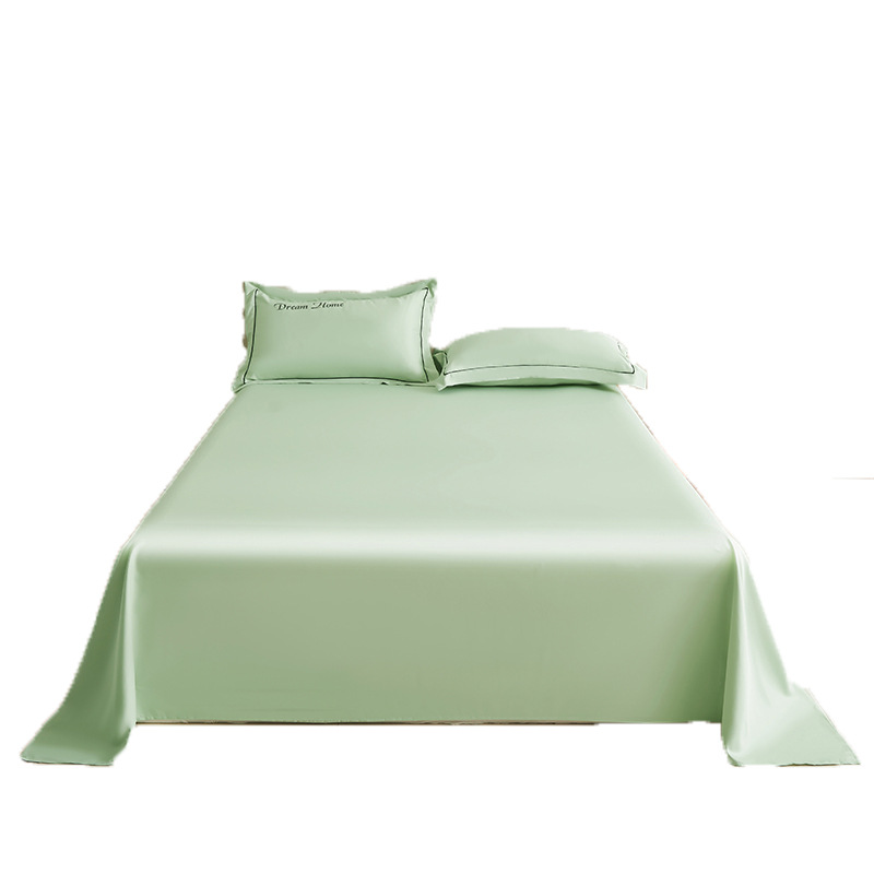 Sábana fresca de color puro, una sola pieza, colcha de hielo para dos personas, funda de almohada individual, dormitorio de estudiantes, traje de tres piezas, verano, seda no tangsi