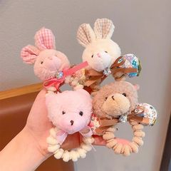 2024秋冬の女の子のかわいいぬいぐるみのウサギの熊の髪の輪は甘くて髪の毛の高弾力を刺して髪のひもを傷つけません。