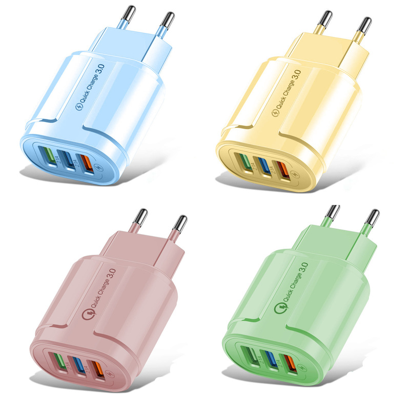 Macaron Colorful USB Charger 3Usb Charging Head 5V2A3 Port European and American Adapter Fast Charging Support