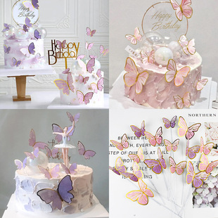 Three-dimensional iron wire colorful gilding golden edge butterfly goddess little fairy birthday cake dessert table decoration card plug-in