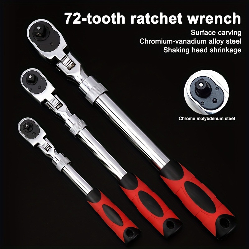 3pcs伸缩摇头双向棘轮扳手1/2、3/8、1/4三种规格专业的汽修扳手