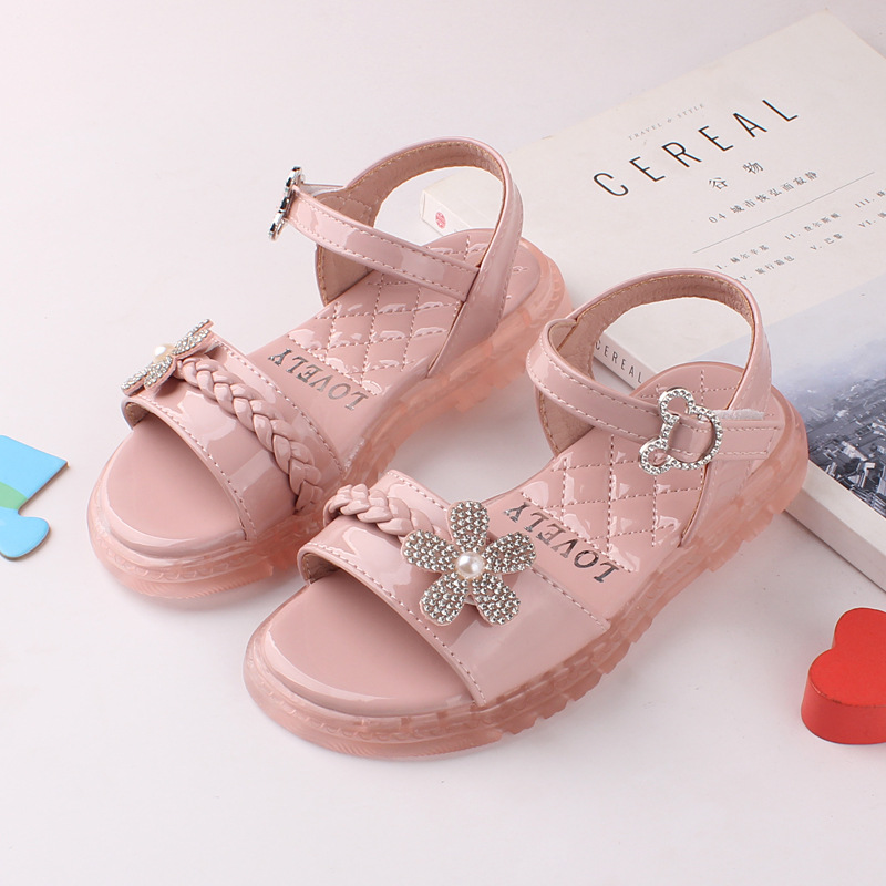 女童凉鞋2021夏季新款童鞋儿童沙滩鞋女孩凉鞋公主鞋亮钻蝴蝶2664