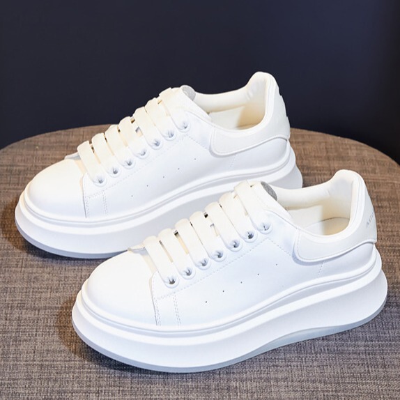 Fashion Four Seasons High-quality Real Cowhide Thick-soled McQueen All-match Women's Sneakers Comfortable Women's Casual Shoes