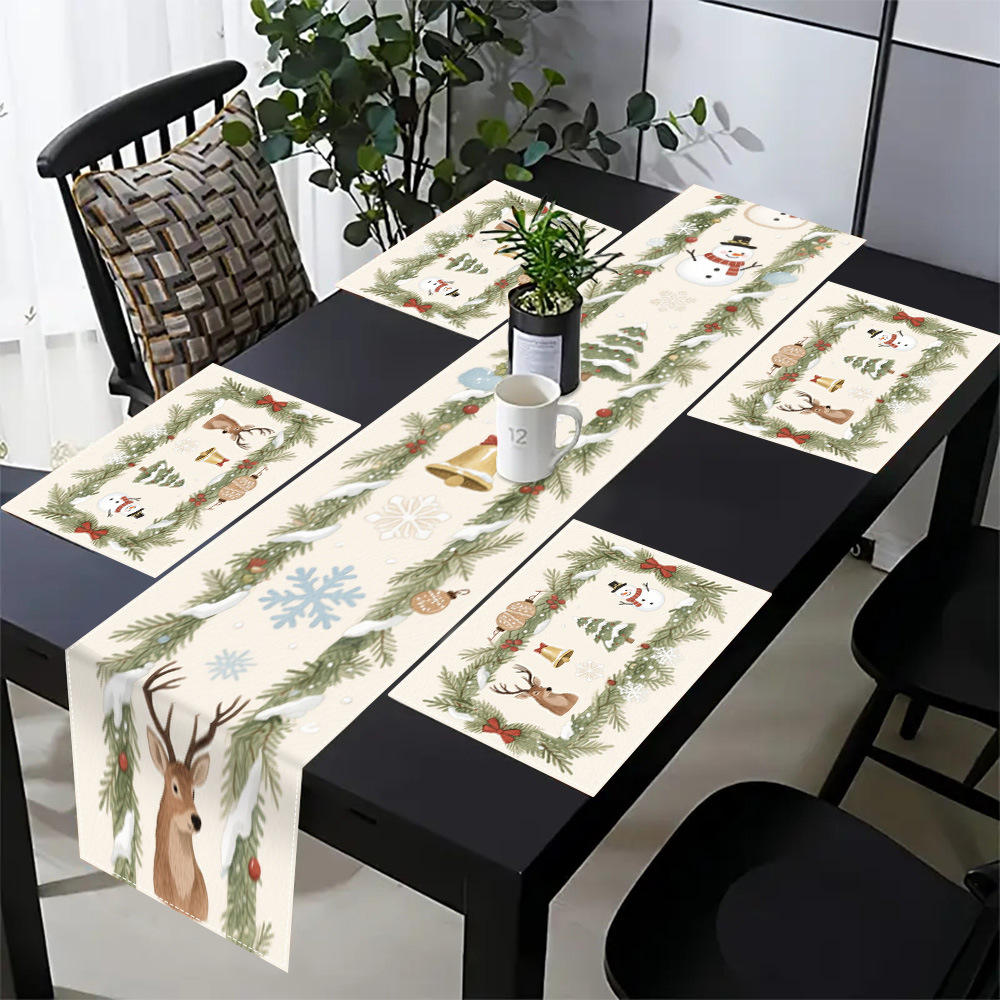 Transfronterizo temu bandera de impresión de mesa de Navidad poliéster impresión de cocina puerta de entrada decoración de mesa pequeña muñeca pan de jengibre image 10
