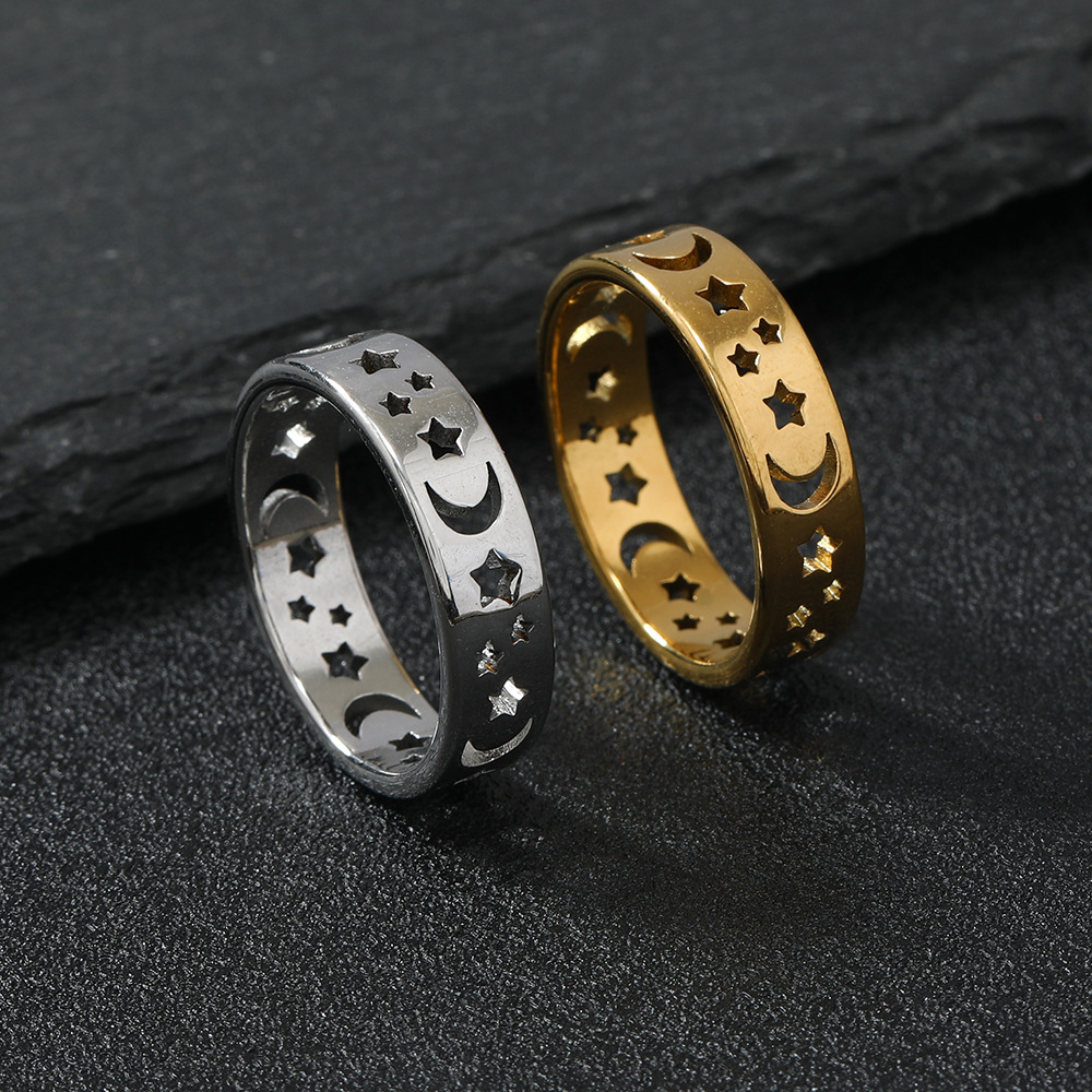 10g Weight Rings Classification 1 Piece Quantity Stainless Steel Simple Style Star Moon Plating Rings