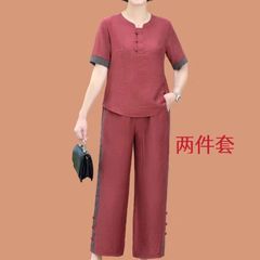 【コーナー品質】2024カジュアルスーツ中高年婦人服夏レトロ半袖ファッション洋風ママ服