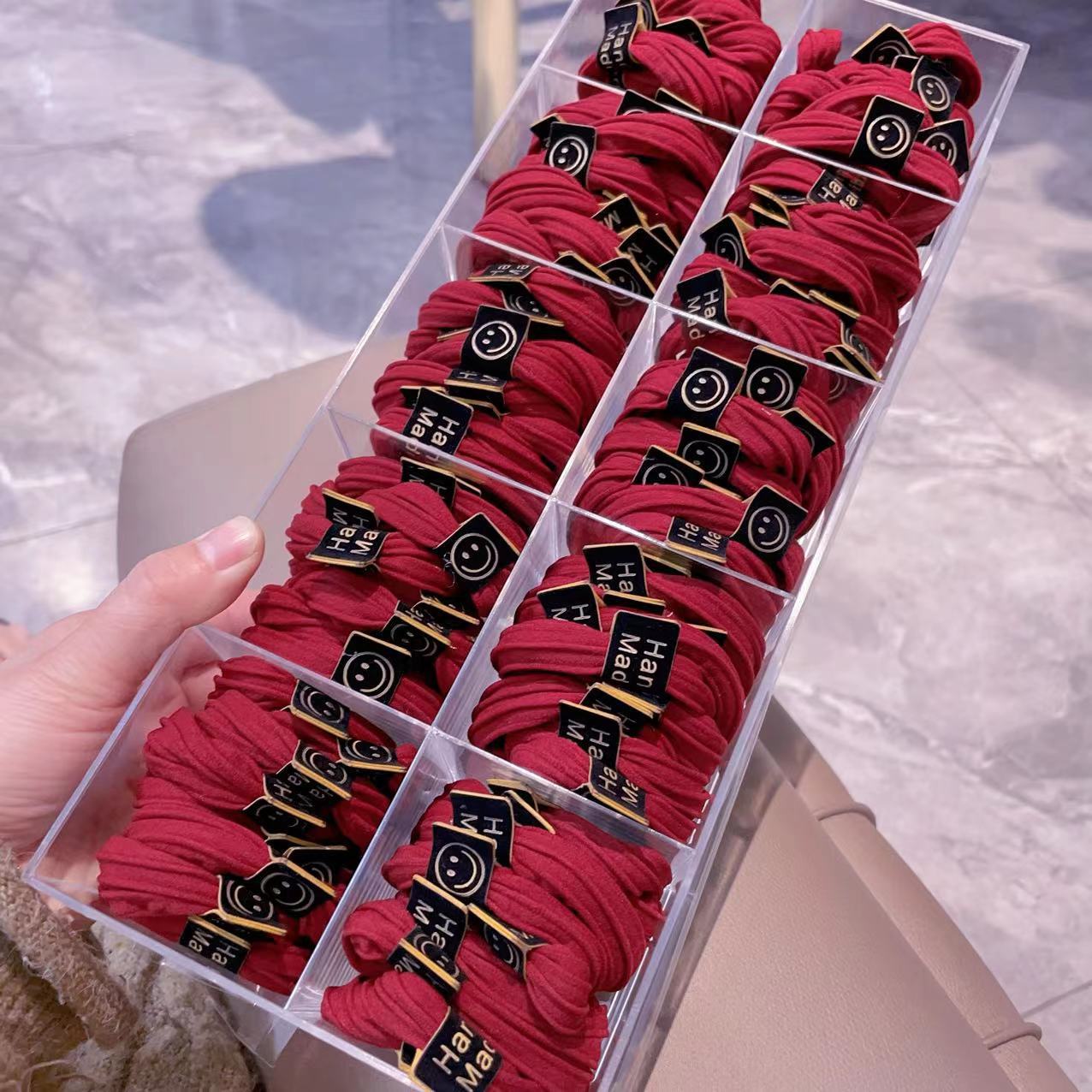 过年必备本命年时尚车厘子红大红色笑脸毛巾圈发圈时尚高马尾发绳