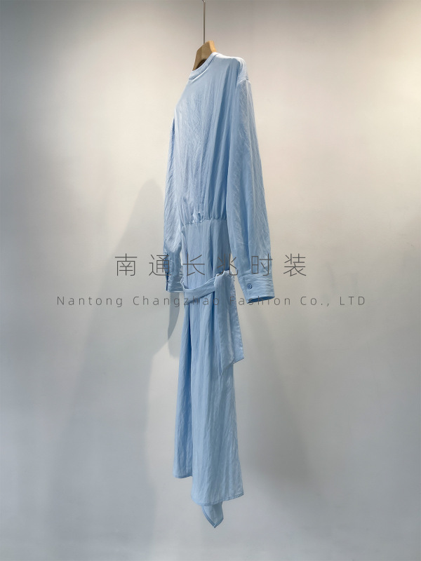 纯欲风初恋裙！绿绒蒿系列简约绑带衬衫长款长袖连衣裙不规则早秋|undefined