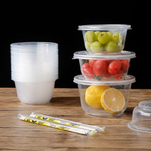 H一次性碗塑料碗快餐汤碗超市家用外卖打包盒圆形透明饭盒带Y