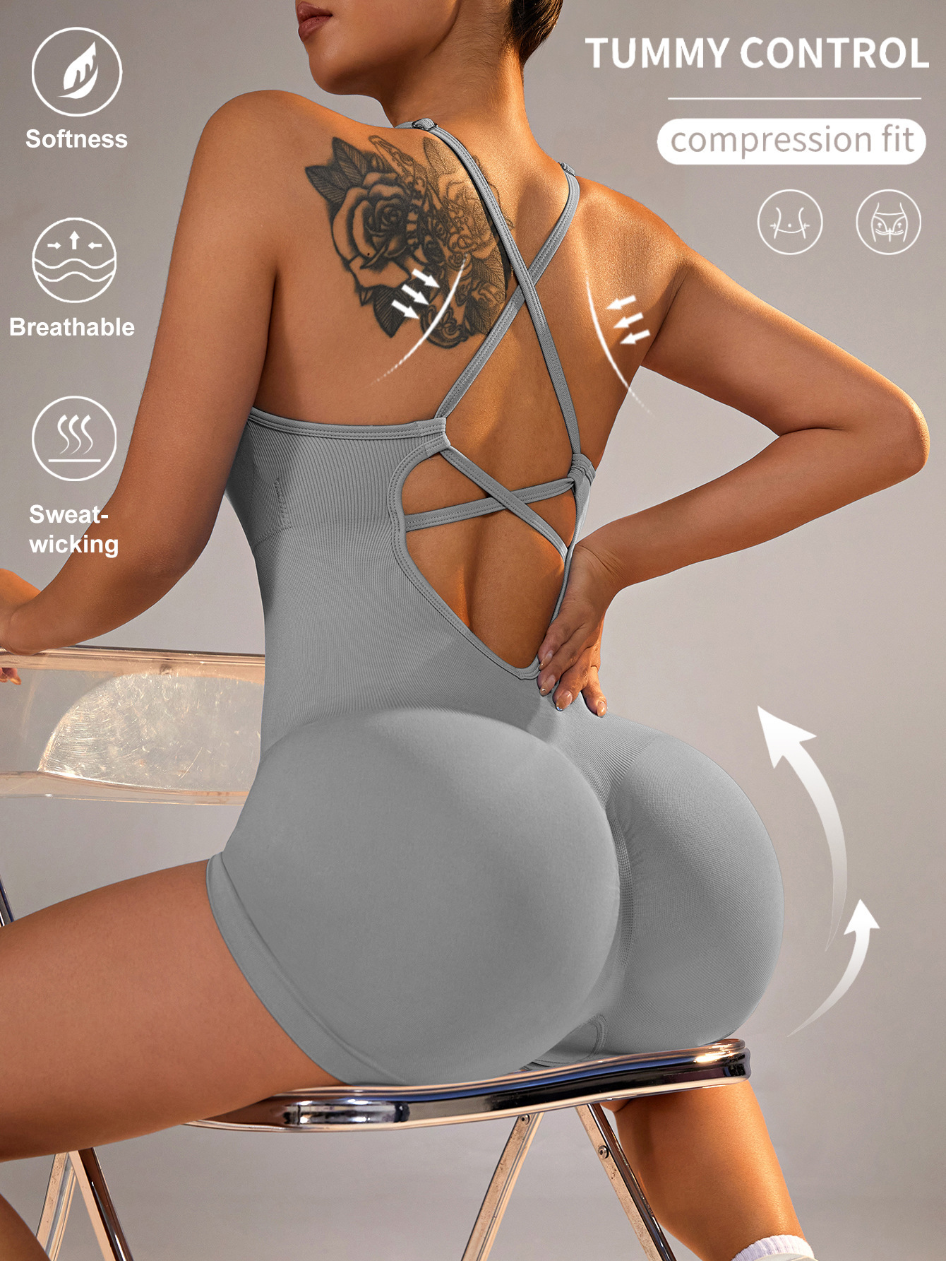 322g Weight Sleeveless Sleeve Length Nylon, Spandex Fabric Type Short Top Length Rompers Pants Type Bodysuits Tops Type Fitness, Yoga Occasion Halter Neck Neckline Solid Color Pattern Casual, Sports Style Casual Sports Solid Color Nylon Spandex Halter Neck Tracksuit Bodysuits Rompers 3