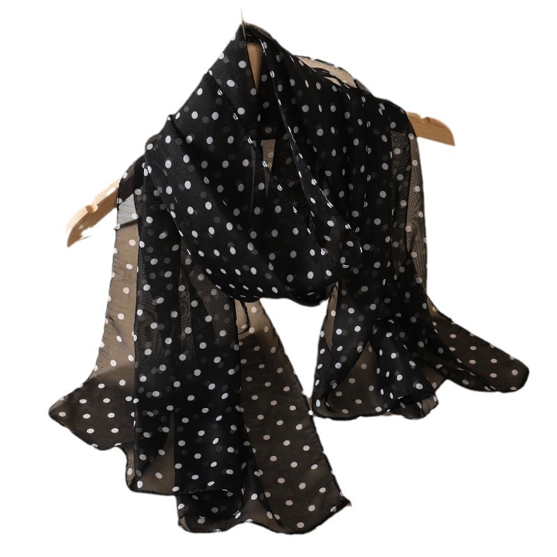 Lenço de seda e chiffon para mulher com padrão de bolinhas_voghion.com