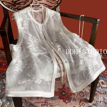 新中式国风 仿欧根纱重工刺绣马甲 百搭改良国潮轻薄坎肩上衣女