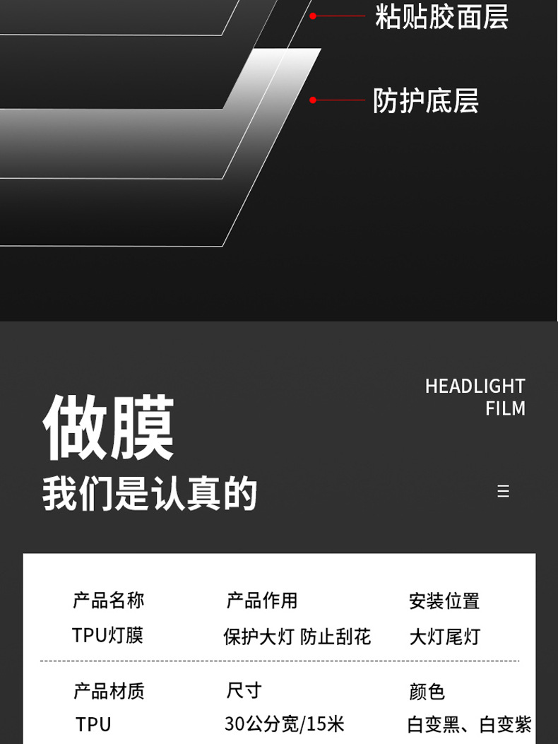 Car Headlight Protective Film Tpu Color-Changing Light Film Tpu Blackening Film Tph Repair Light Film Tail Light Film Light-Transmitting Color Change