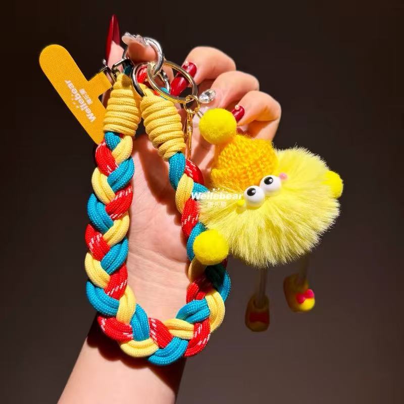 Cute Long-Legged Plush Briquette Phone Lanyard, Hand-Held Rope, Thickened and Durable, Double Buckle, Suitable for Carrying Water Bottles and Keys