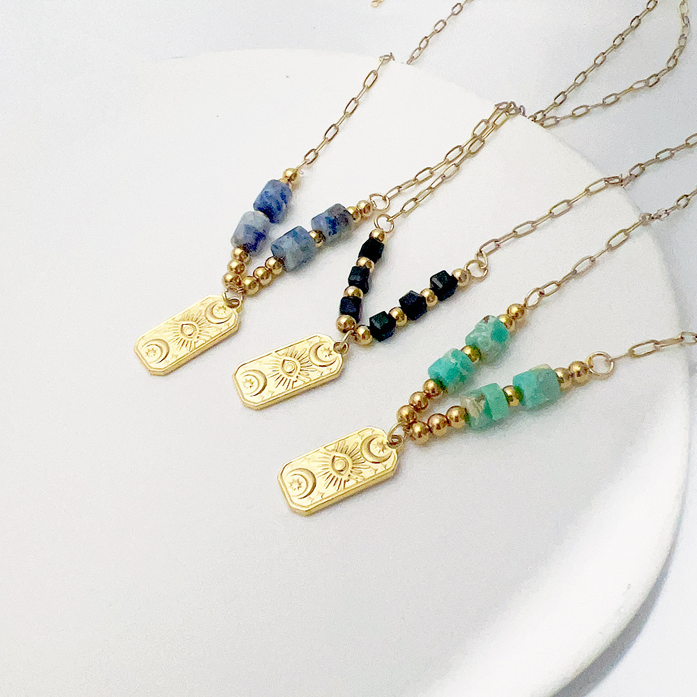 Fashion Devil'S Eye Rectangle Stainless Steel Titanium Steel Beaded Plating Pendant Necklace Colorza_colorza_5