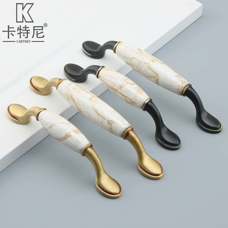 Ll European classical rose gold solid pure copper ceramic handle new Chinese style wardrobe cabinet door drawer all copper pull