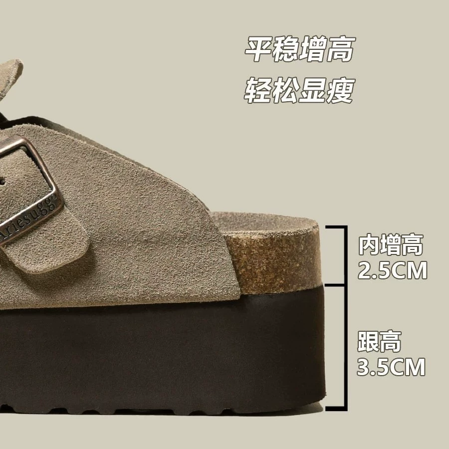 Ленивые однотонные ретро-тапочки Birkenstock для женщин, осень 2023, новый стиль, маленький рост, увеличение, повседневные, сочетаются со всем, тапочки с толстой подошвой
