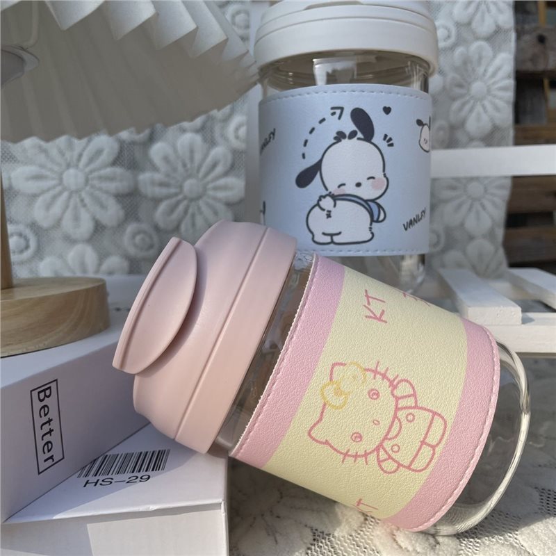 PACHA DOG GLASS WATER CUP INS 고온 폭발 방지 간단한 틈새 귀여운 인터넷 연예인 뜨거운 학생 한국식 워터 컵