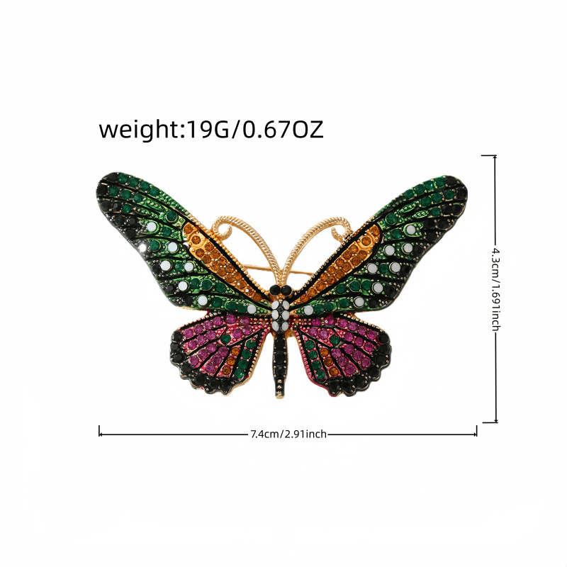 New European and American Style Cross-Border Creative Cute Brooch with Butterfly Design, Rhinestones, Enamel, and Oil-Drip Finish, Direct from the Manufacturer
