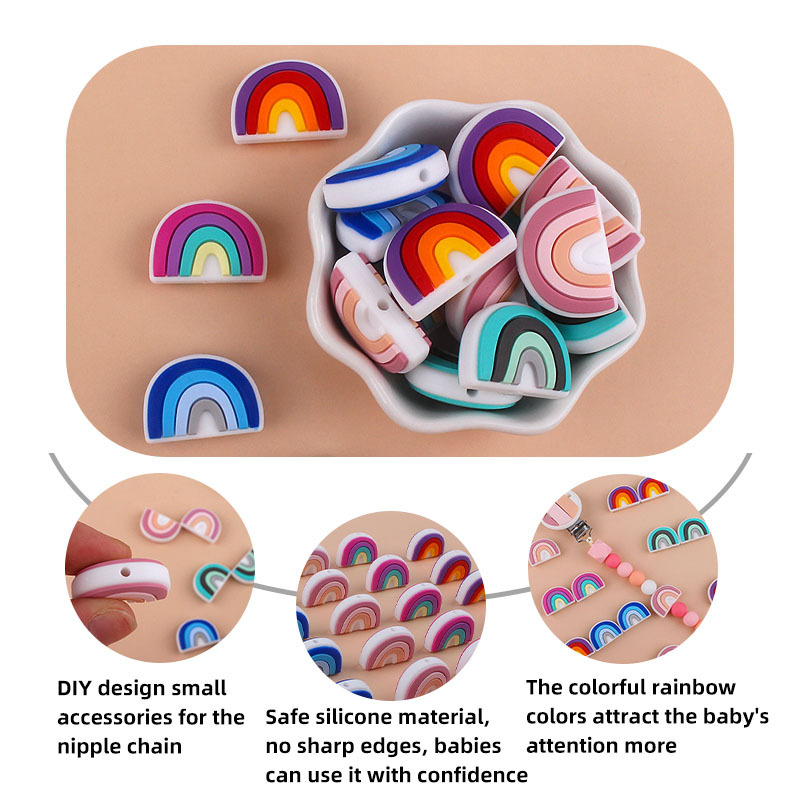 Creativo DIY bebé suministros de dibujos animados de silicona Arco Iris juguete mordedor bebé molar pezón anti-gota cadena Accesorios