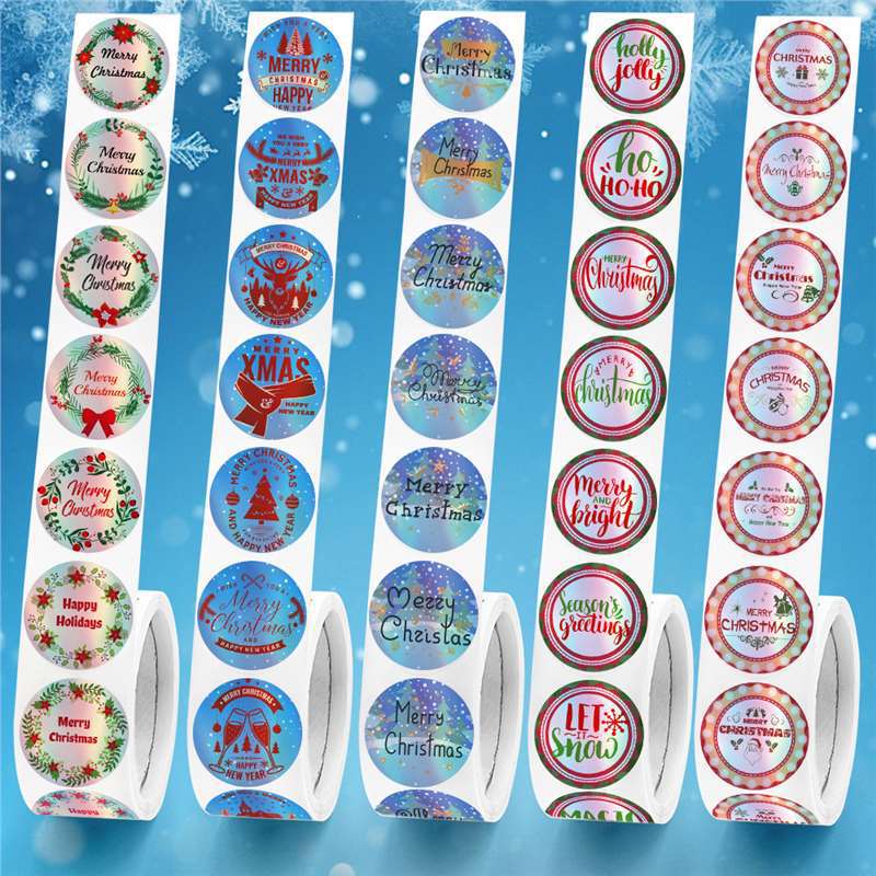 1000PCS,1英寸，全息镭射，圣诞节日贴纸，圣诞树节日庆祝