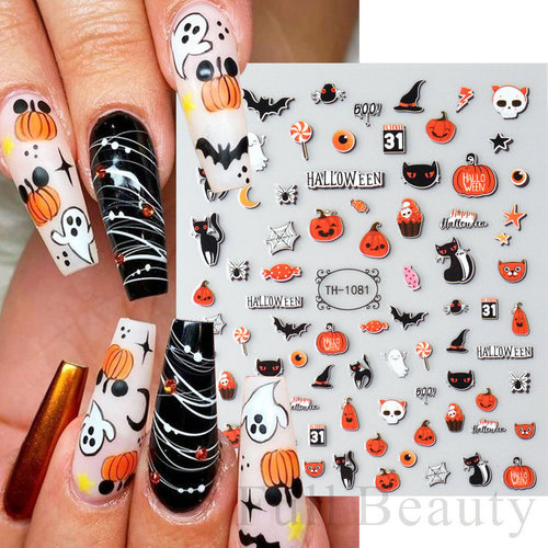 Cross-border new style nail stickers ins Europe and America Halloween glow ghost scar zombie eye thin flexible nail stickers 