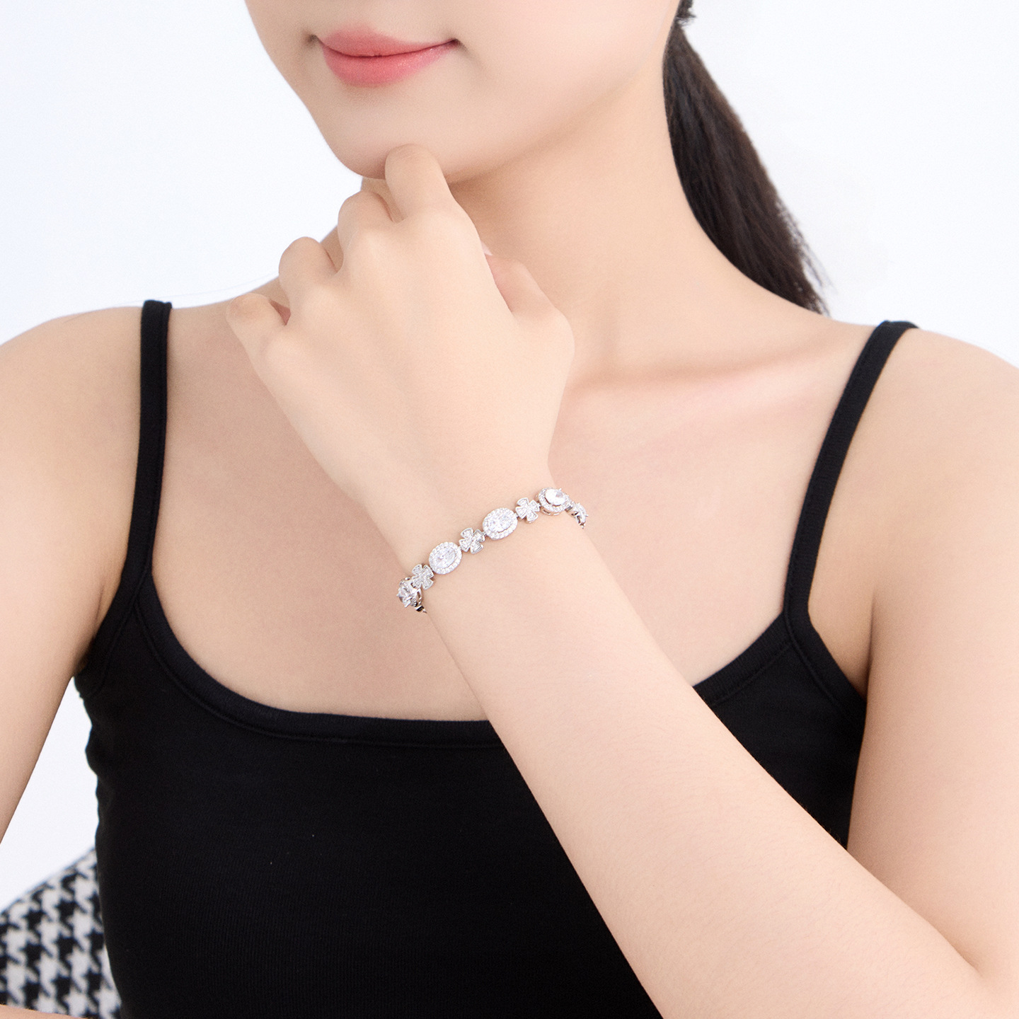 Pulsera de Flores con Gemas, Aleación de Cobre, Galvanizado, para Mujer image 4