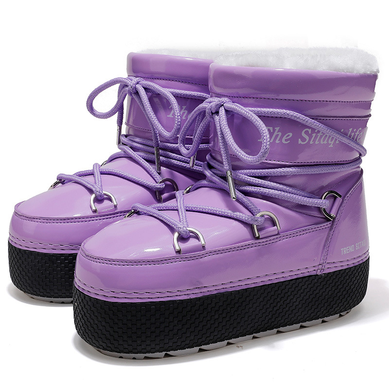 Botas espaciales, botas lunares, botas cálidas de suela gruesa, peludas y de estilo feo-adorable para padres e hijos, venta al por mayor transfronteriza para viajes de esquí, dropshipping
