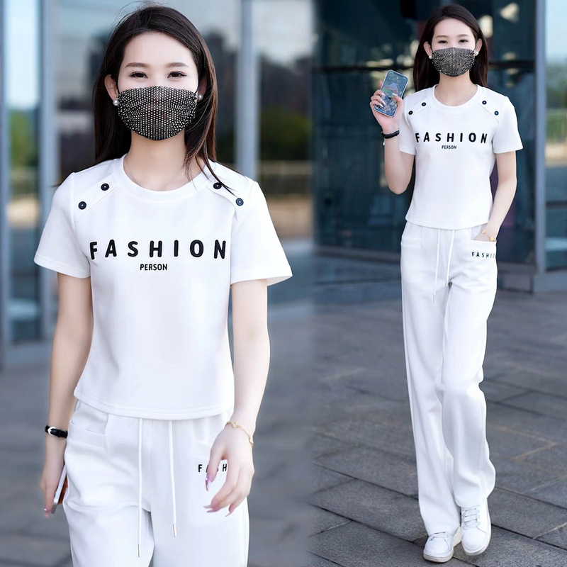 休闲运动服套装女士2025年新款夏季时尚洋气卫衣圆领短袖两件套潮|undefined
