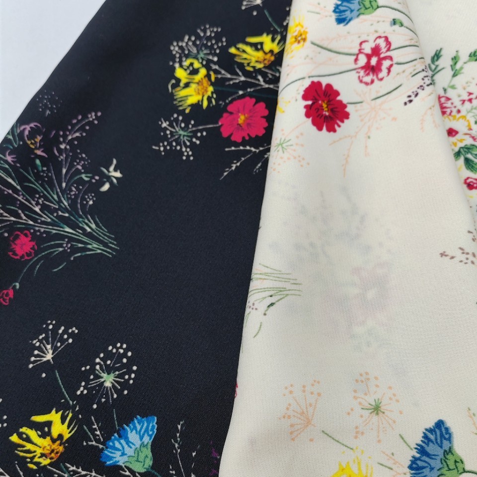 2025复古风花卉平纹缎泡泡格印花面料适制女服装童装套装布料批发