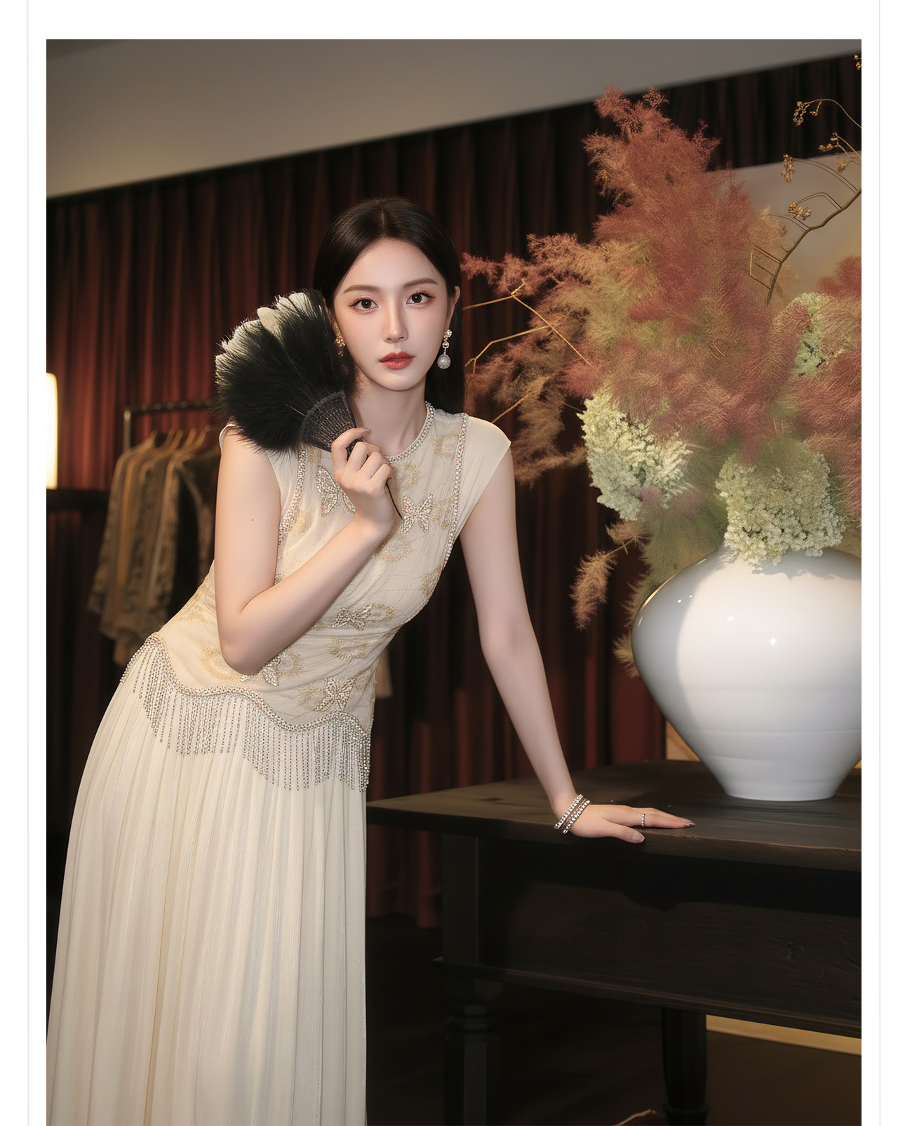 Bộ áo hai dây và chân váy nữ thêu hoa đính cườm phong cách Trung Hoa — bộ đồ, nửa váy, Trang chủ chi tiết 2