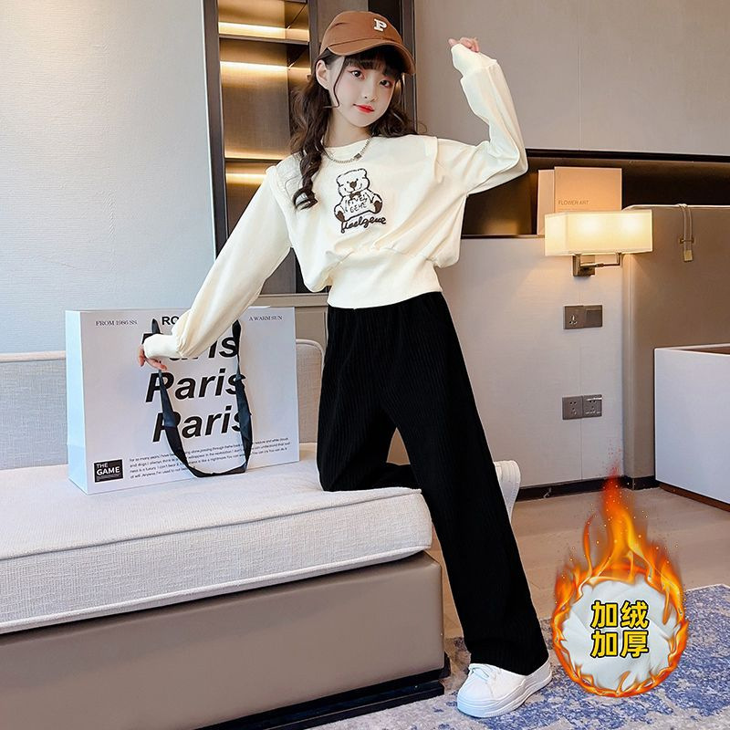Traje de otoño para niñas 2024 nuevo estilo estilo occidental suéter casual niños grandes primavera y otoño moda de dos piezas para niños