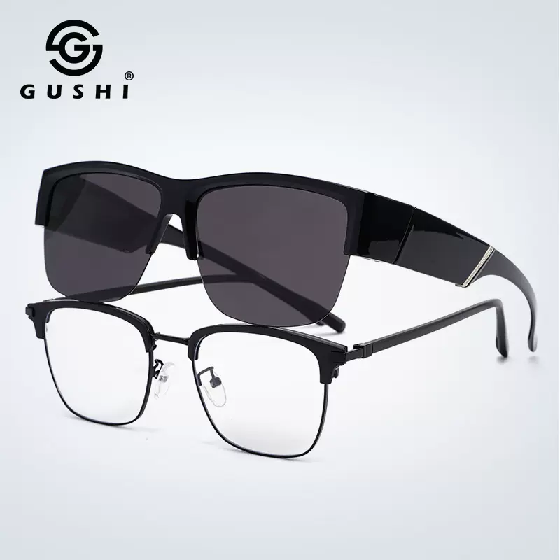 新款跨境男TR90半框眼镜框套镜女高清偏光太阳镜高级感轻奢风墨镜