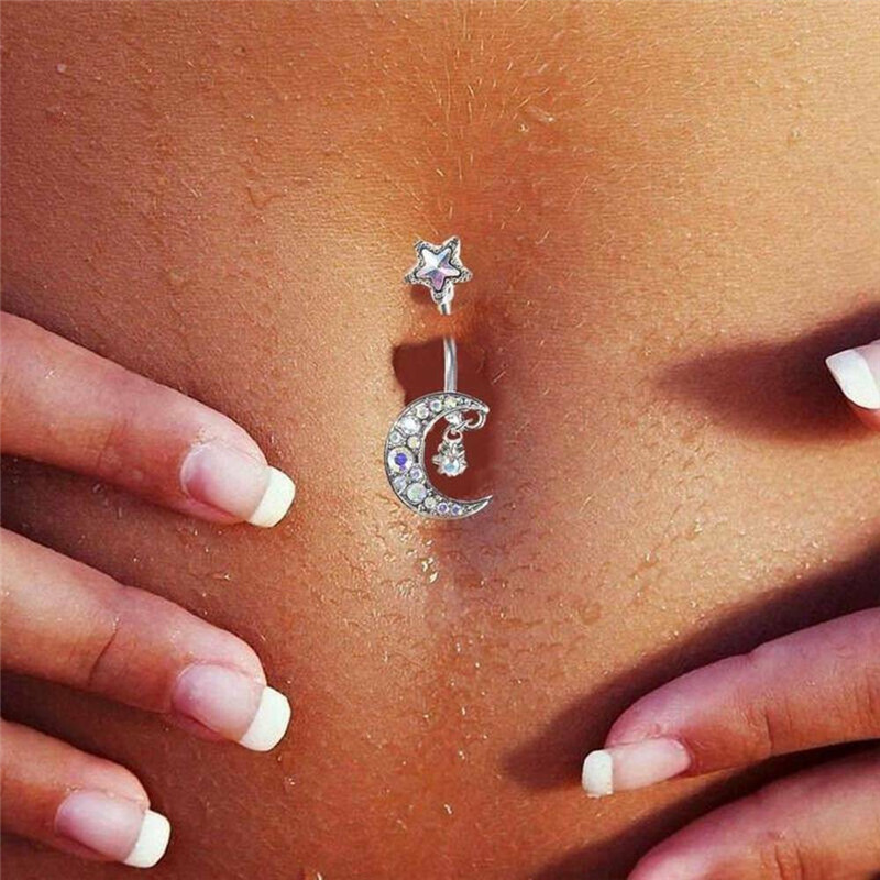 Hold és csillag piercing gyűrű rozsdamentes acélból nőknek_voghion.com