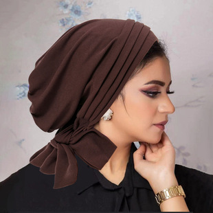 Amazon new autumn and winter solid color suede four bars long tail headscarf cap AliExpress chemotherapy cap Women's hat