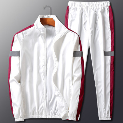 2024春秋跨境男士休闲运动服套装两件套印花LOGO一件印发光条|undefined